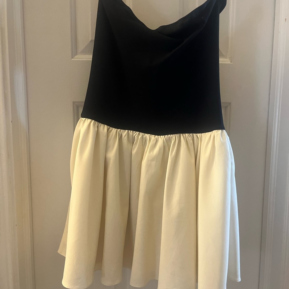 Black and Cream Strapless Dress